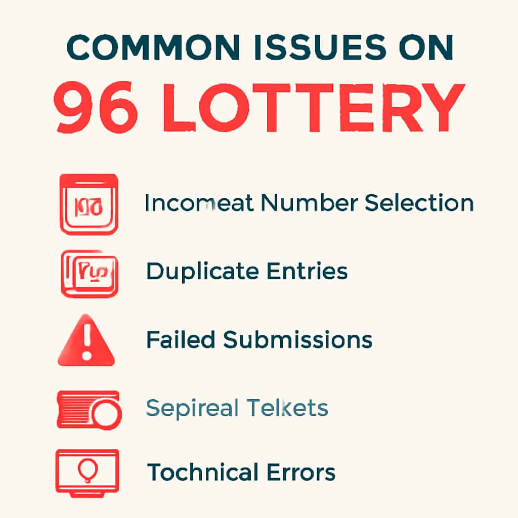 Illustration showing troubleshooting steps for common issues on 96 Lottery.