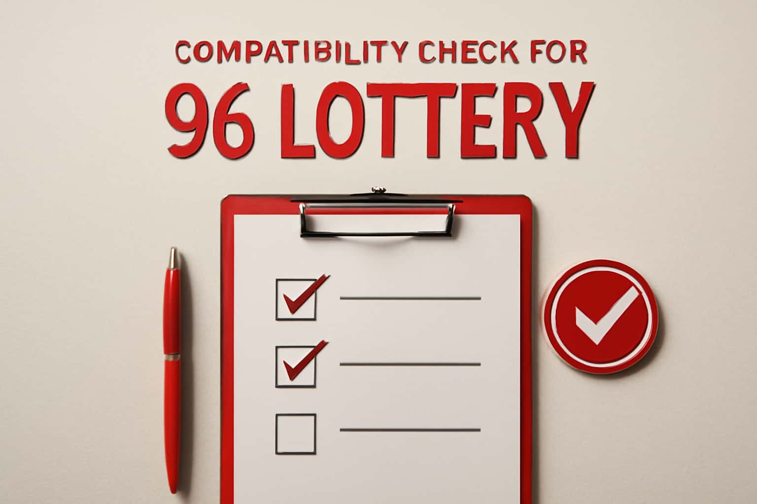 Informational scene illustrating Compatibility Check for 96 Lottery