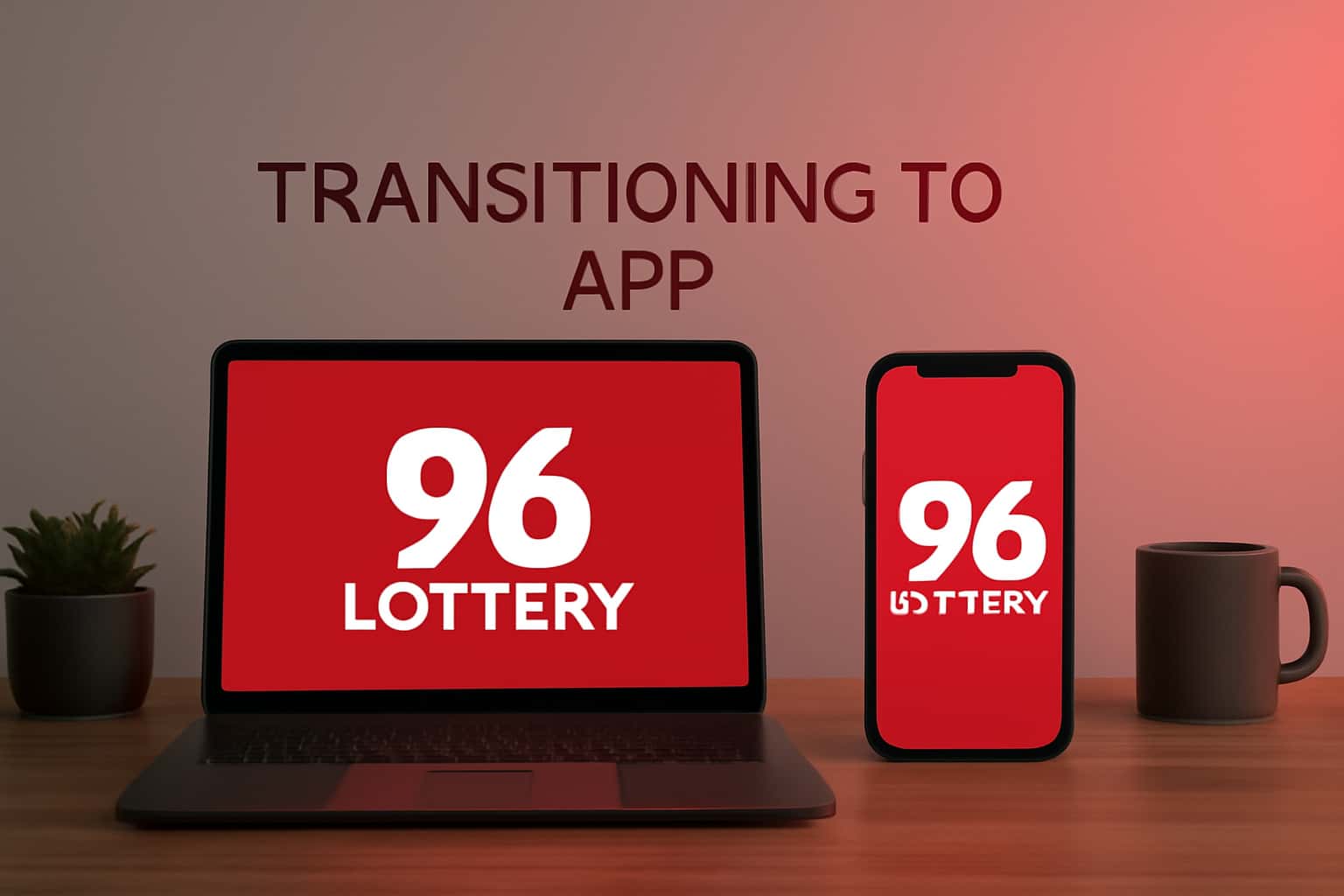 An informative scene depicting the transition process for the 96 Lottery App.