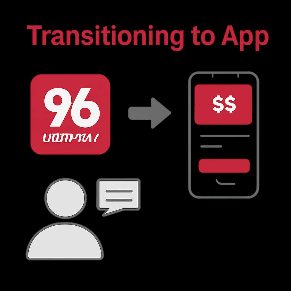 A diagram detailing the steps involved in transitioning to the 96 Lottery App.